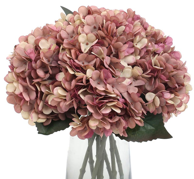 Kimura's Cabin 6pcs Fake Hydrangea Flowers Vintage Artificial Silk Hydrangeas Bouquets Faux Hydrangea with Stems for Autumn Wedding Party Home Garden Table Center Decoration (Pink Purple) - Image 1